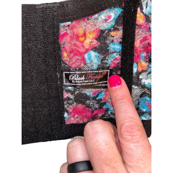 Black Fuchsia‎ by Black Fuchsia by Secret Lace 40D Pink Floral Lace Wireless Bra - Picture 5 of 6